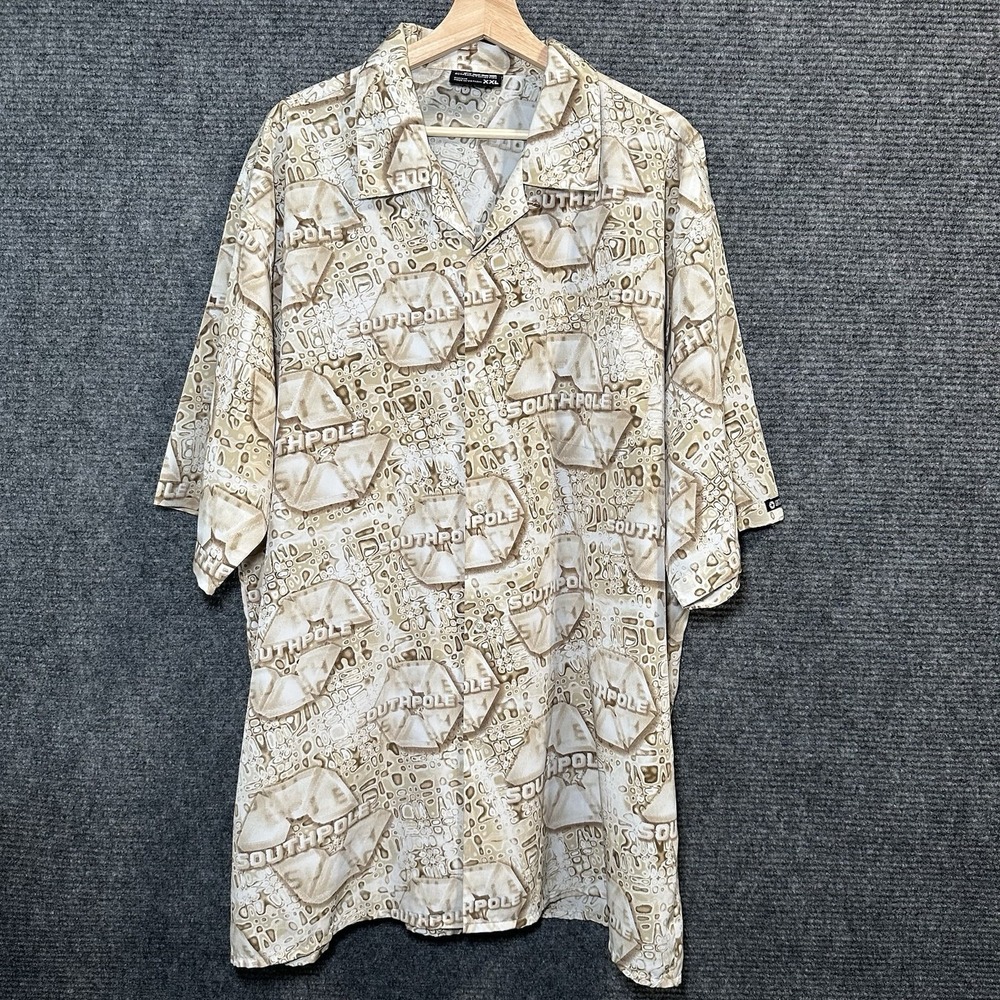 Vintage South Pole Shirt‎ Button Up Polo Men's XXL All Over Print 90's Y2K